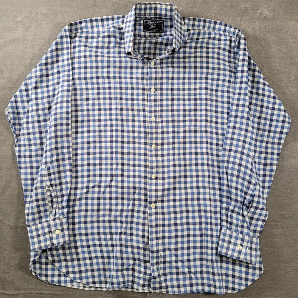 Charles Tyrwhitt Y2K XL Preppy Long Sleeve Mens Button Up Blue Plaid Shirt
